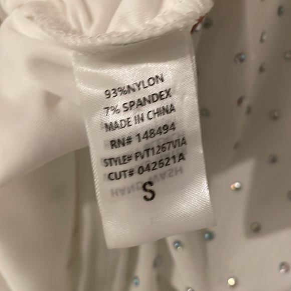 Windsor size S white w/rhinestones and front has a sheer peekaboo mid-section. - Picture 6 of 6